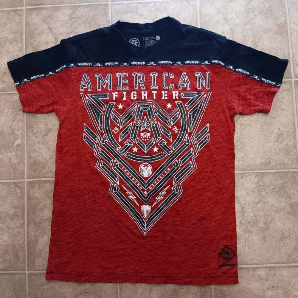 Vintage Affliction American Fighter Red and Black Men's Shirt